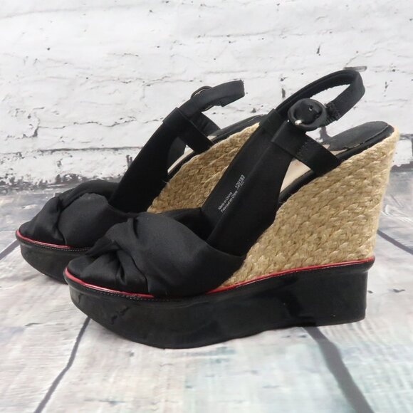 ISABEL TOLEDO BLACK OPEN TOE WEDGES 5" HEEL SIZE 5 - Picture 1 of 10